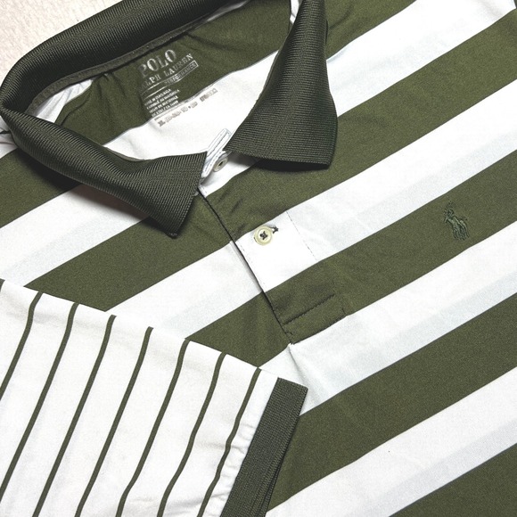 Polo Ralph Lauren Performance Golf‎ Polo XL Shirt Striped Olive Green Preppy - Picture 1 of 10